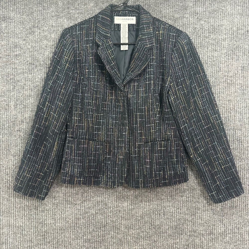 Sag Harbor Blazer Petite 10P Multi-Color Excellent Tweed Snap Front Jacket